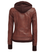 Dark Brown Womens Bomber Leather Jacket With Removable Hood