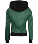 Edinburgh Green Womens Leather Jacket With Removable Hood