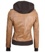 Edinburgh Womens Camel Brown Leather Jacket With Removable Hood
