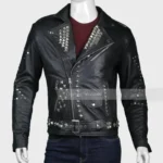 Mens Black Biker Studded Leather Jacket