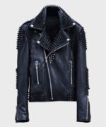 Mens Black Studded Biker Leather Jacket