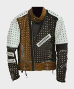Mens Cafe Racer Studded Leather Jacket