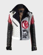 Mens Studded Patches Leather Jacket
