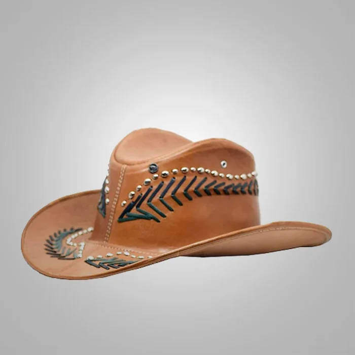 New Men Handmade Western Cowboy Leather Hat Brown