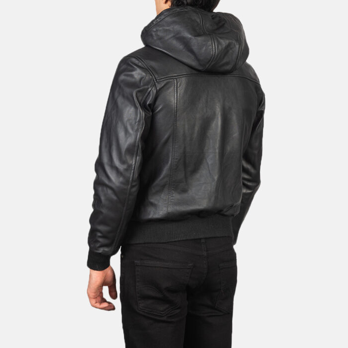 Nintenzo Black Hooded Leather Bomber Jacket1