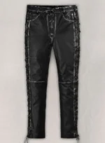 Rubbed Black Leather Pants #515