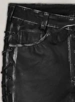 Rubbed Black Leather Pants #515