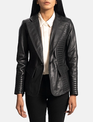 Selina Black Leather Blazer