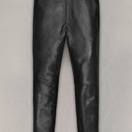 Snake Emboss Black Leather Pants