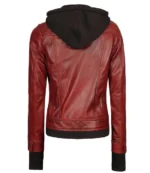 Tralee Womens Bomber Maroon Leather Jacket With Removable Hood