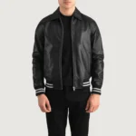 Walton Black Leather Varsity Jacket