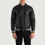 Walton Black Leather Varsity Jacket