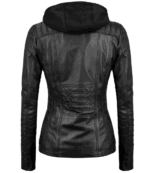 Womens Black Leather Jacket With Removable Hood