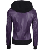 Womens Purple Leather Jacket With Removable Hood